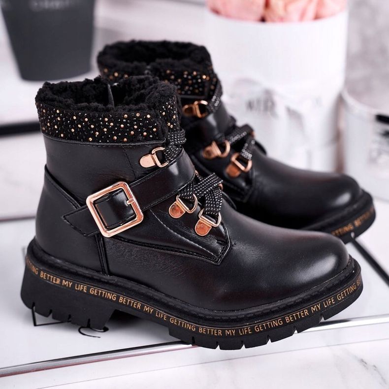 Botas de juventud infantil Black Rhythm con piel de oveja negro 1