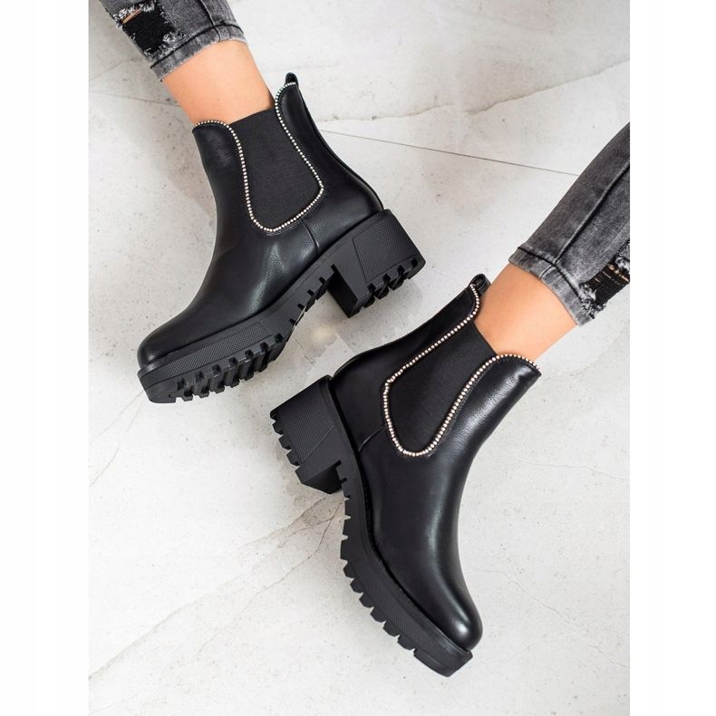 SHELOVET Botines chelsea con circonita negro 1