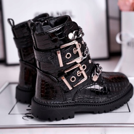 FRROCK Botas cálidas para niños con estampado de hebillas Negro Fun Time 1