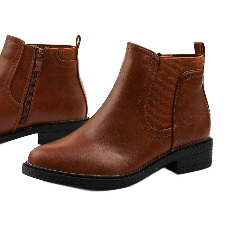 Botas planas camel con cremallera, polipiel Merriva marrón 1