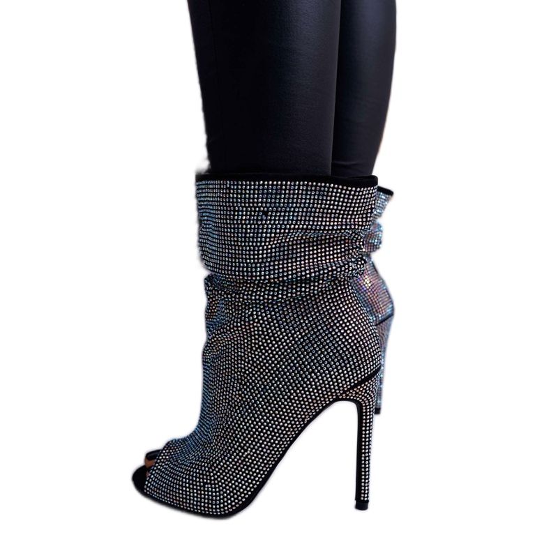 Botas de mujer con tacón alto Lu Boo Diamantes de imitación Bandes negros plata 1