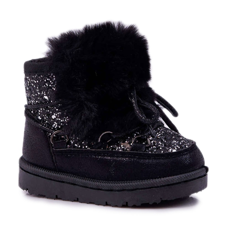 FRROCK Botas de nieve para niños con piel Minnie Mouse negra negro plata 5