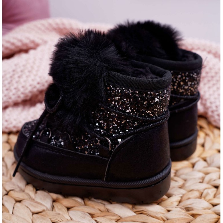 FRROCK Botas de nieve para niños con piel Minnie Mouse negra negro plata 4