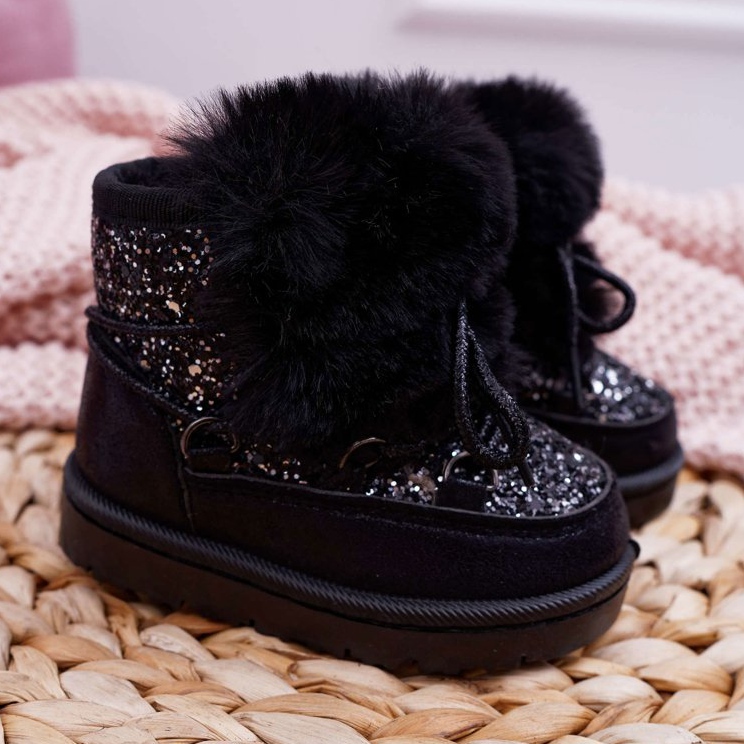 FRROCK Botas de nieve para niños con piel Minnie Mouse negra negro plata 3