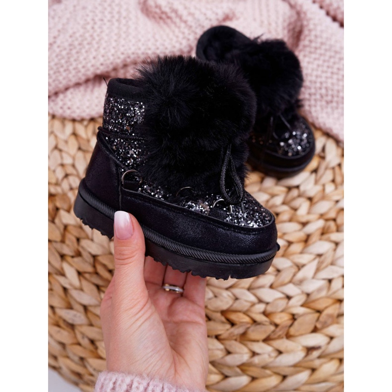 FRROCK Botas de nieve para niños con piel Minnie Mouse negra negro plata 2