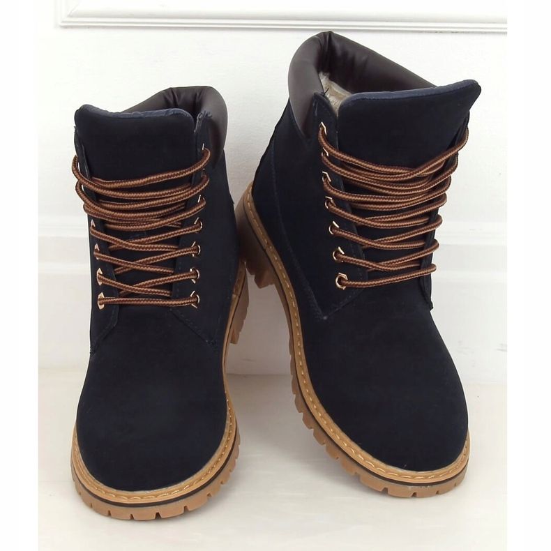 Botas de madera con aislamiento azul marino para mujer B175-22 NAVY / CAMEL 1 Botas de madera con aislamiento azul marino para mujer B175-22 NAVY / CAMEL 1