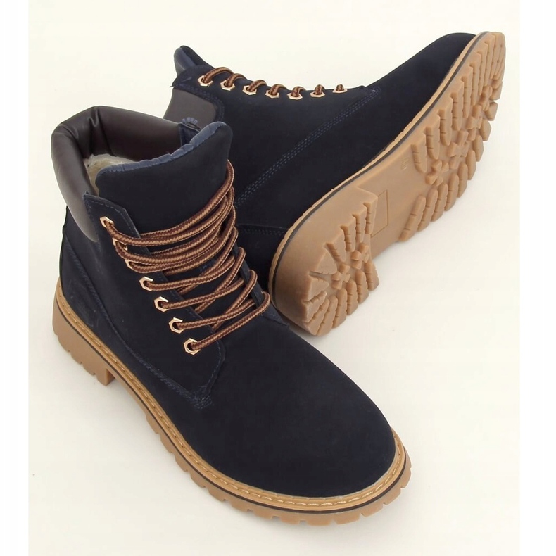 Botas de madera con aislamiento azul marino para mujer B175-22 NAVY / CAMEL 2 Botas de madera con aislamiento azul marino para mujer B175-22 NAVY / CAMEL 2