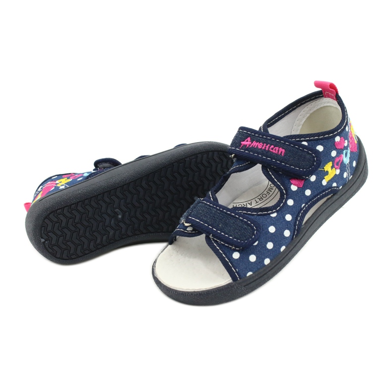 American Club Zapatillas, sandalias, calzado infantil americano, plantilla de piel azul marino rosa 3