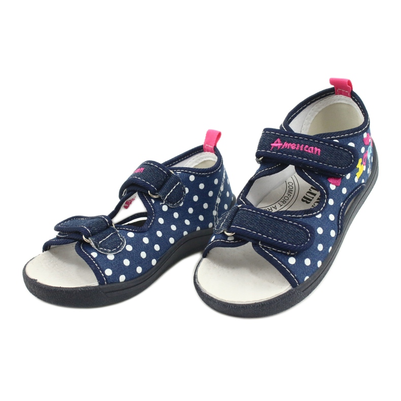 American Club Zapatillas, sandalias, calzado infantil americano, plantilla de piel azul marino rosado 2