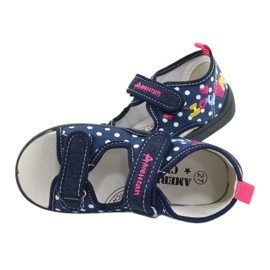 American Club Zapatillas, sandalias, calzado infantil americano, plantilla de piel azul marino rosado 4