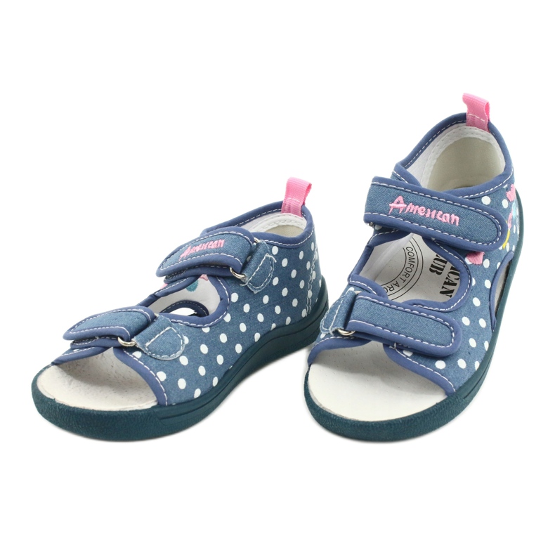 American Club Zapatillas, sandalias, calzado infantil americano, plantilla de piel blanco azul rosado 2