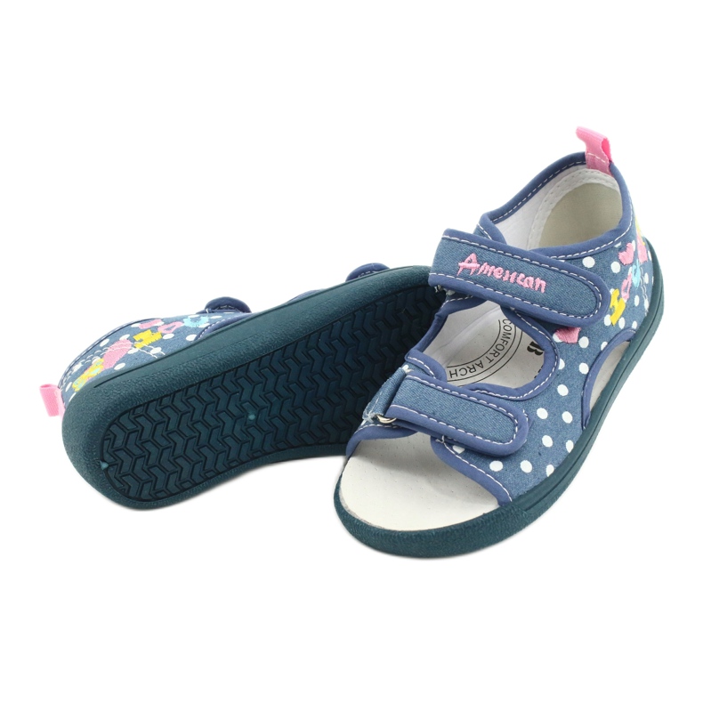 American Club Zapatillas, sandalias, calzado infantil americano, plantilla de piel blanco azul rosa 3