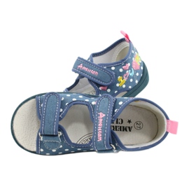 American Club Zapatillas, sandalias, calzado infantil americano, plantilla de piel blanco azul rosa 4