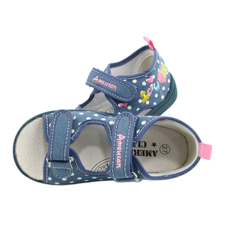 American Club Zapatillas, sandalias, calzado infantil americano, plantilla de piel blanco azul rosado 4