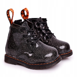 FRROCK Botas para niños Cálidas con cremallera Lacado Brillo Negro Mistor 6