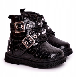 FRROCK Botas Infantiles Calentadas Con Piel, Lacado Negro Mary 9