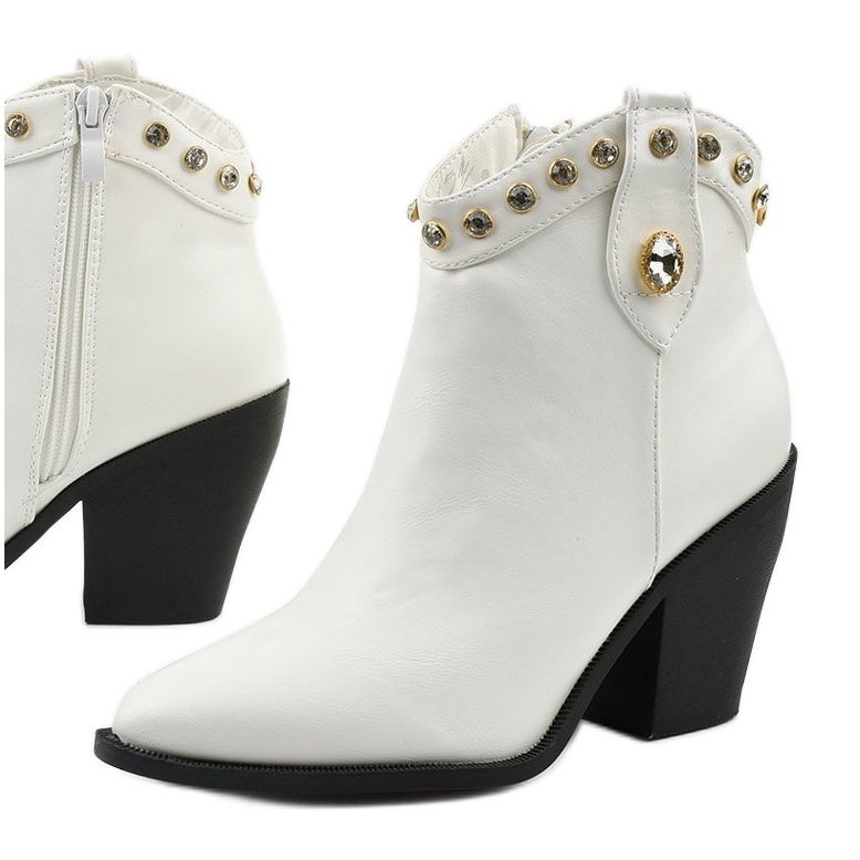 Bota cowboy blanca de mujer con circonita Darnielle blanco 1