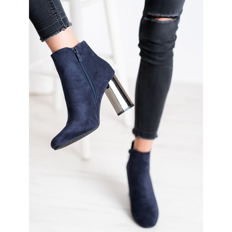 Janessa Botas con tacón plateado azul marino 1