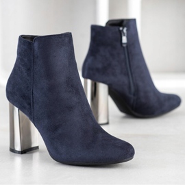 Janessa Botas con tacón plateado azul marino 3