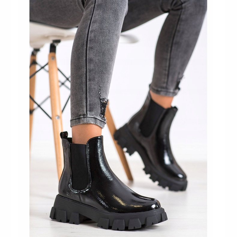 SHELOVET Botines Chelsea en plataforma de moda negro 1