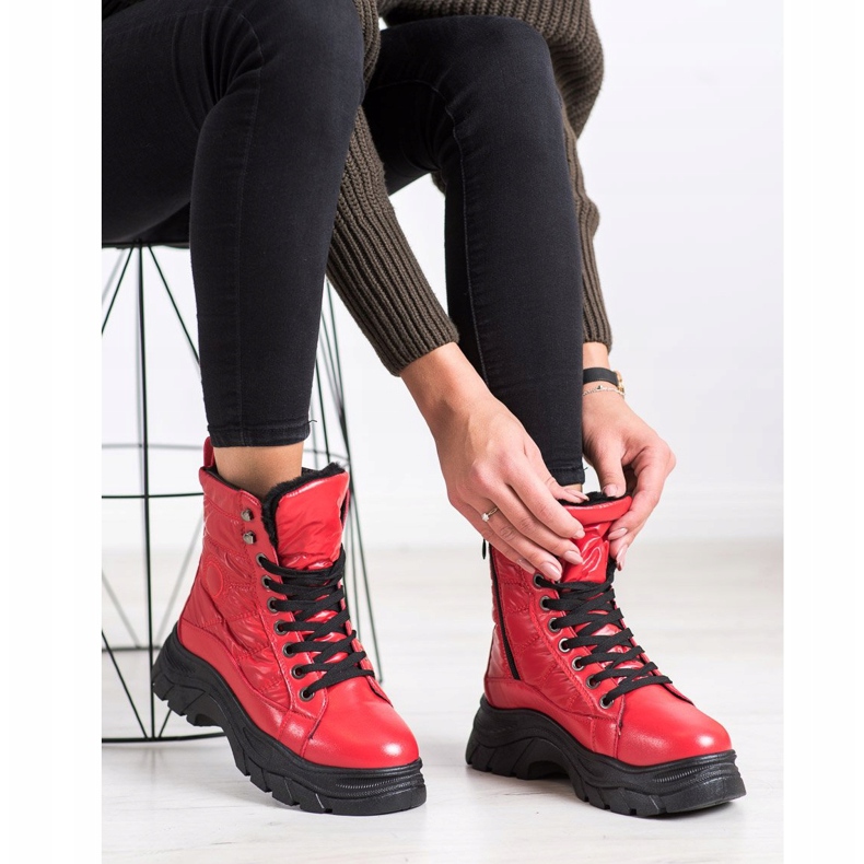 SHELOVET Trappers acolchados de moda rojo 1