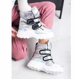 SHELOVET Botas de nieve brillantes con velcro plata 2