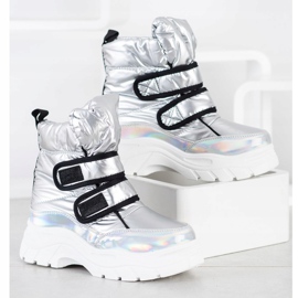 SHELOVET Botas de nieve brillantes con velcro plata 1