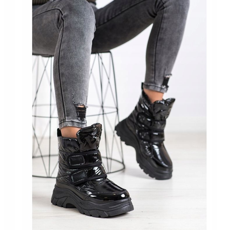 SHELOVET Botas de nieve brillantes con velcro negro 2