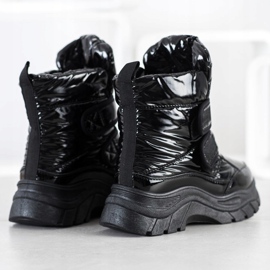 SHELOVET Botas de nieve brillantes con velcro negro 3