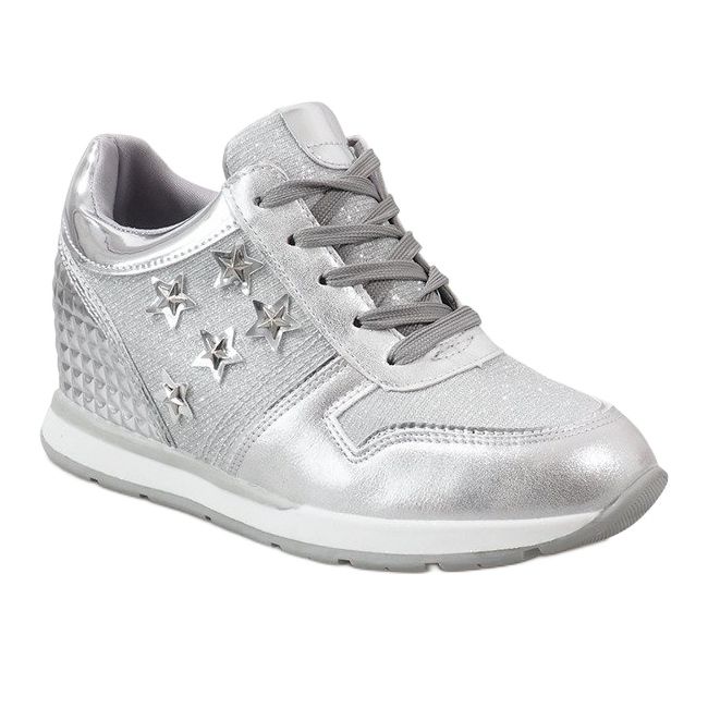 Zapatillas de cuña plateadas con estrellas BM1915-3 plata 1