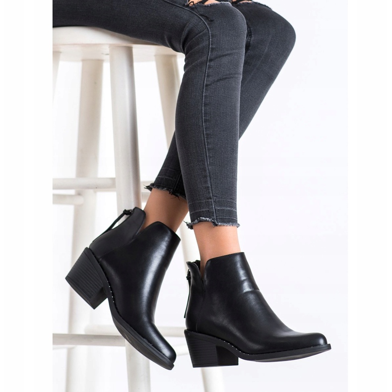 Kayla Cómodas botas de cuero ecológico negro 1