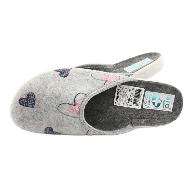 Pantuflas Fieltro Gris Corazones Adanex 19255 gris rosado 4