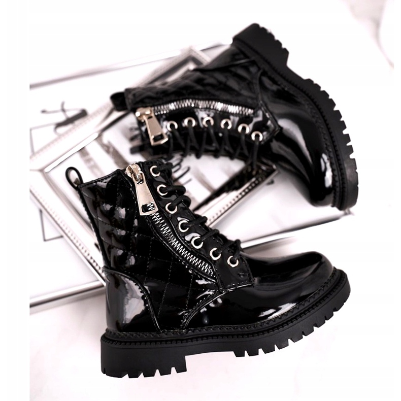 FRROCK Botas para niños calentadas con piel, lacadas en negro Say You 2