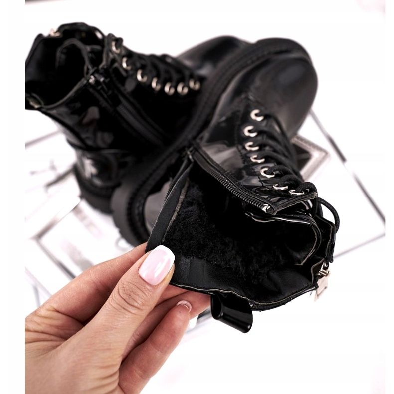 FRROCK Botas para niños calentadas con piel, lacadas en negro Say You 3