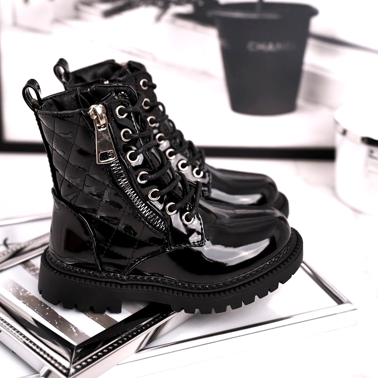 FRROCK Botas para niños calentadas con piel, lacadas en negro Say You 1