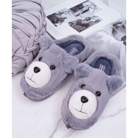 Pantuflas de Mujer con Piel de Oso Gris 1