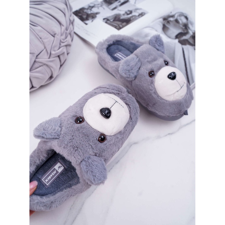 Pantuflas de Mujer con Piel de Oso Gris 2