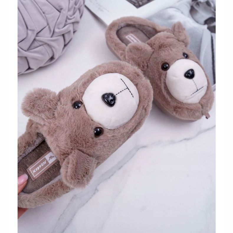 Pantuflas de Mujer con Piel de Oso Marrón beige 1