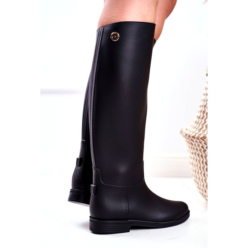 SEA Botas de lluvia negras para mujer debajo de la rodilla Botas de montar negras con llovizna negro 2