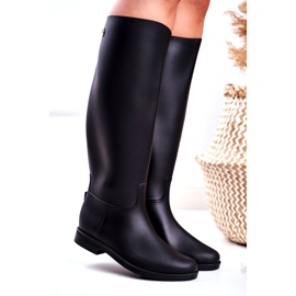 SEA Botas de lluvia negras para mujer debajo de la rodilla Botas de montar negras con llovizna negro 1