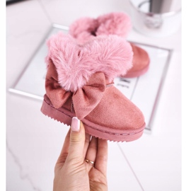 FRROCK Botas de nieve para niños con lazo de piel, Vella rosa 2