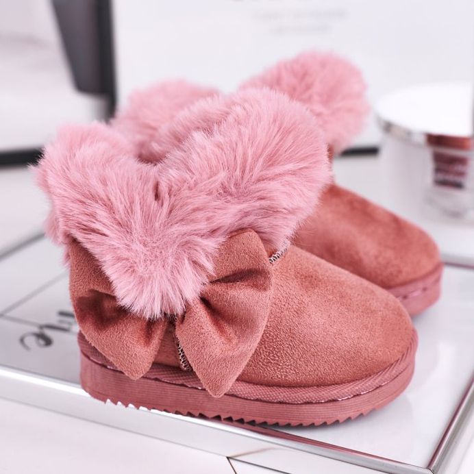 FRROCK Botas de nieve para niños con lazo de piel, Vella rosa 1
