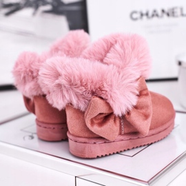 FRROCK Botas de nieve para niños con lazo de piel, Vella rosa rosado 4
