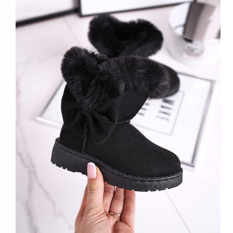 FRROCK Botas de nieve para niños Black Vella con lazo de piel negro 2