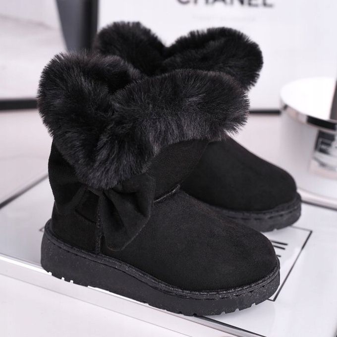 FRROCK Botas de nieve para niños Black Vella con lazo de piel negro 1