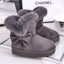 FRROCK Bota de nieve infantil Vella gris con lazo de pelo 1