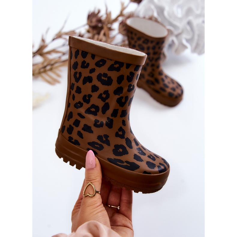 FRROCK Bota infantil de goma marrón con estampado de leopardo Nanny 1