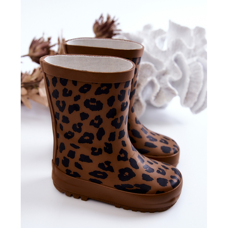 FRROCK Bota infantil de goma marrón con estampado de leopardo Nanny 2