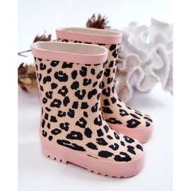 FRROCK Botas de agua para niños de goma con estampado de leopardo, rosa Nanny negro 2