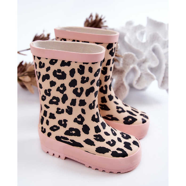 FRROCK Botas de agua para niños de goma con estampado de leopardo, rosa Nanny negro rosado 2
